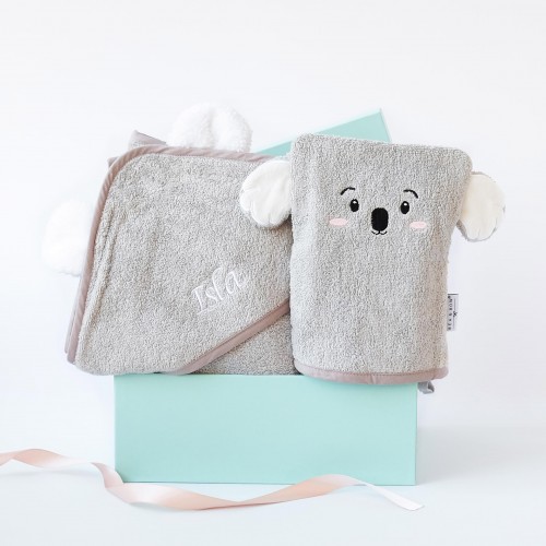 Grey Koala Hooded Towel & Bath Mitt 